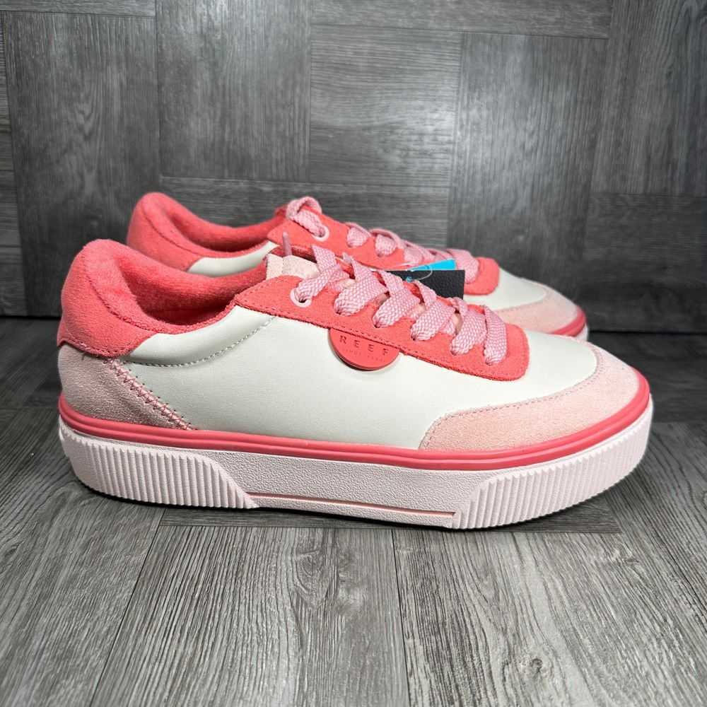Reef Lay Day Lift Sneakers Women 9 Coral Pink Leather Hidden Wedge NEW H-24 PAC